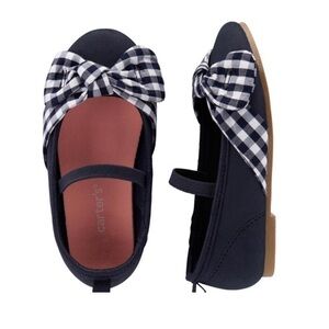 Blue Gingham Dress Ballet Flats | Navy Bow